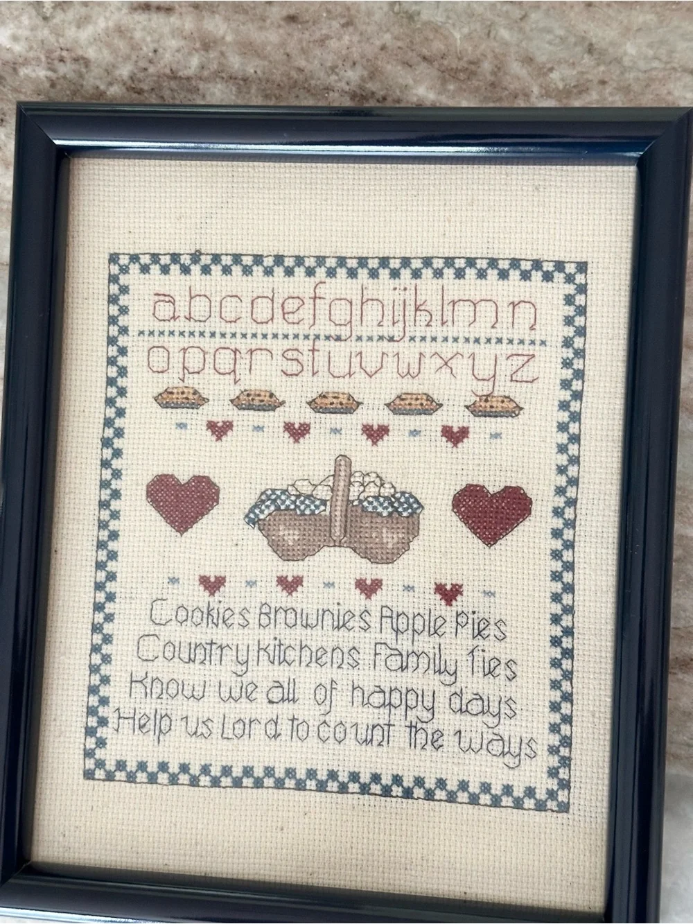 Vintage Cross Stitch 90s Framed Art -Country Kitchen /Cottage Decor /Grandmacore